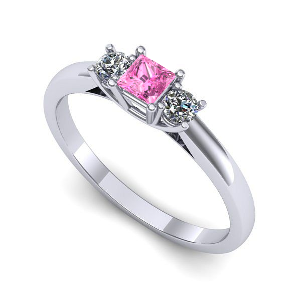 Inel logodna din aur alb cu safir roz