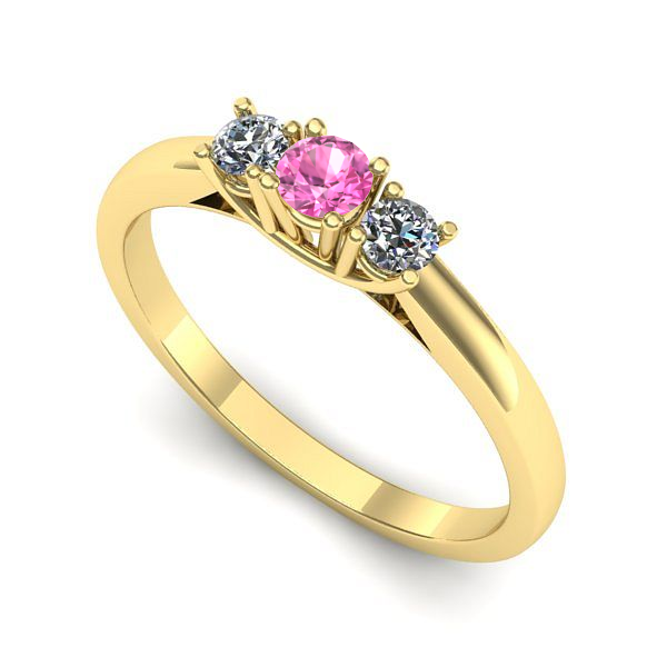 Inel logodna din aur galben cu safir roz
