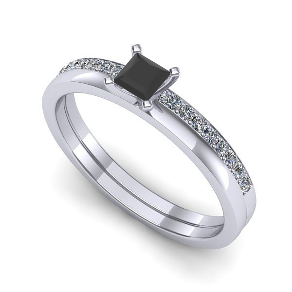 Inel logodna din aur alb cu diamant negru