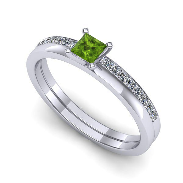 Inel de logodna din aur alb cu peridot