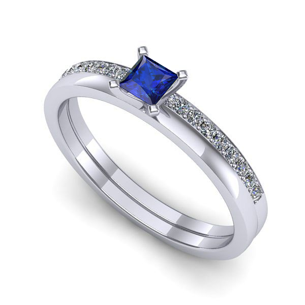 Inel de logodna din aur alb cu safir