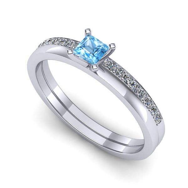 Inel logodna din aur alb cu topaz blue