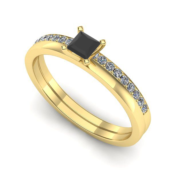 Inel de logodna din aur galben cu diamant negru