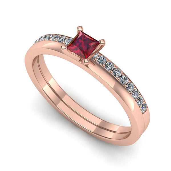 Inel de logodna din aur roz cu rubin