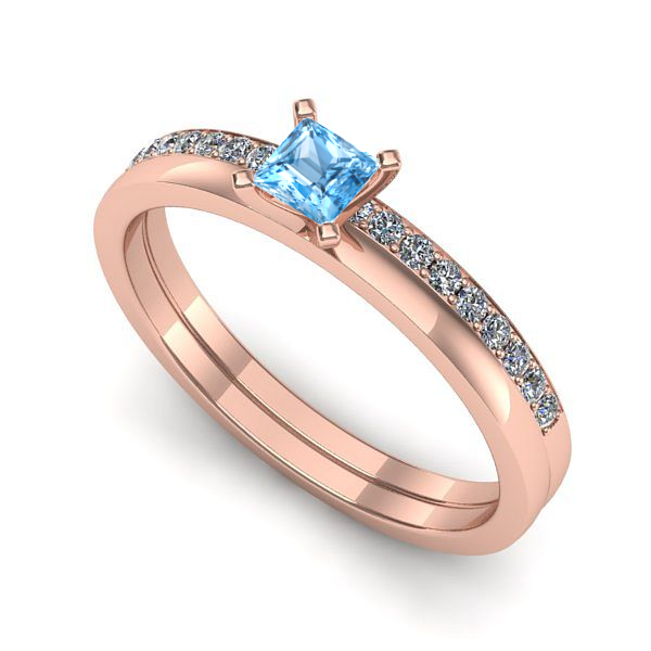 Inel logodna din aur roz cu topaz blue