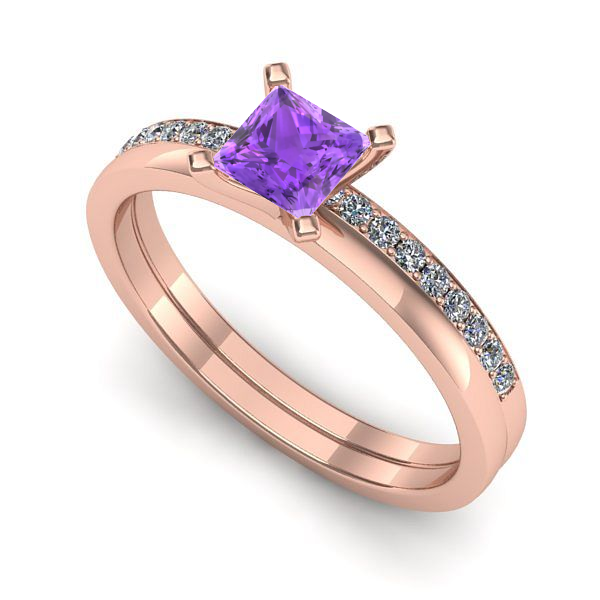 Inel din aur roz cu ametist