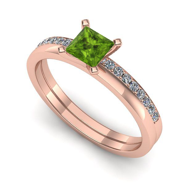Inel logodna din aur roz cu peridot