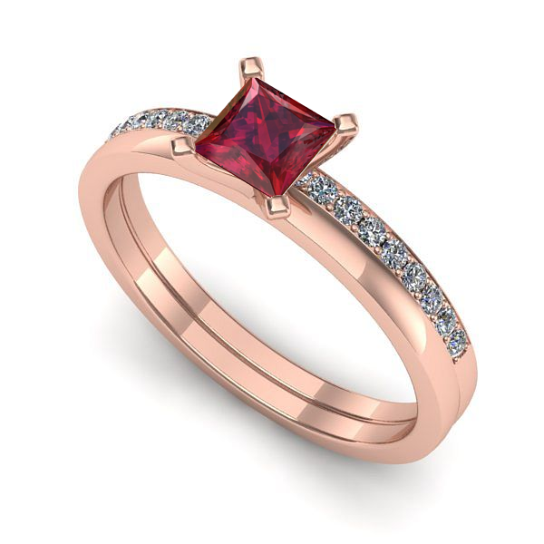 Inel logodna din aur roz cu rubin