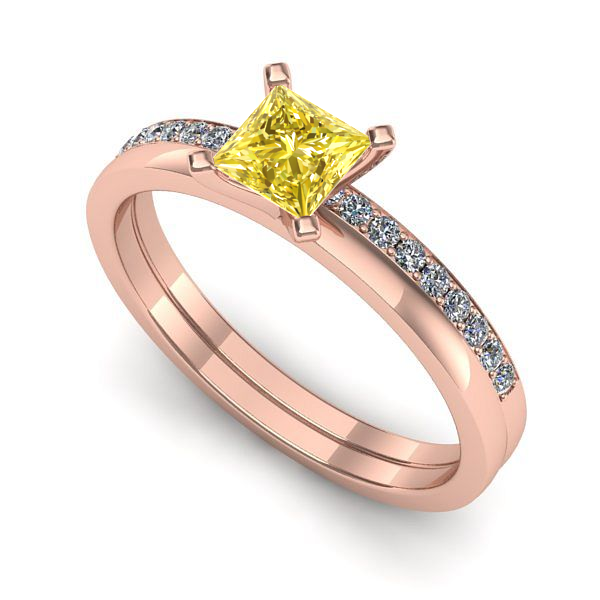 Inel logodna din aur roz cu safir galben