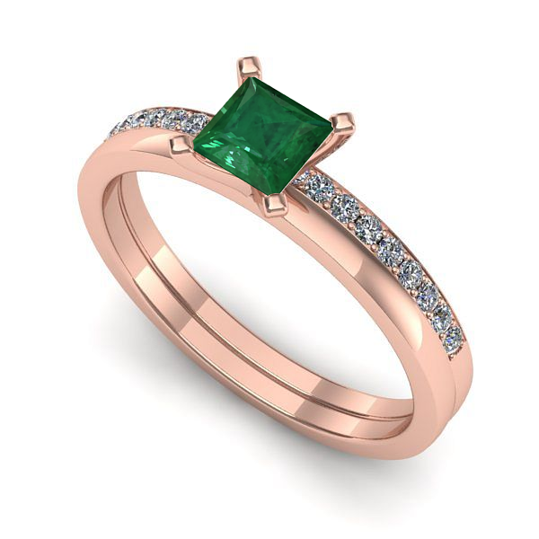 Inel logodna din aur roz cu smarald