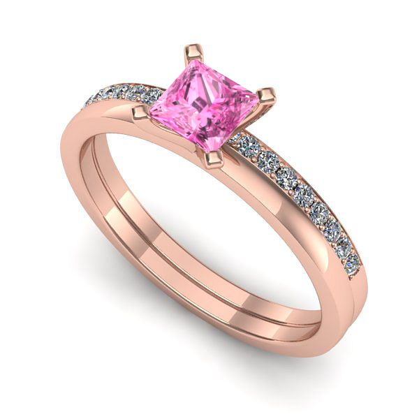 Inel de logodna din aur roz cu safir roz