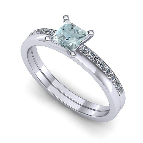 Inel logodna din aur alb cu aquamarin
