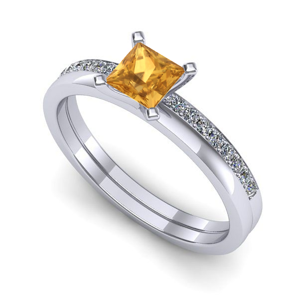 Inel logodna din aur alb cu citrin