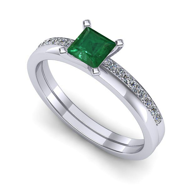 Inel din aur alb cu smarald