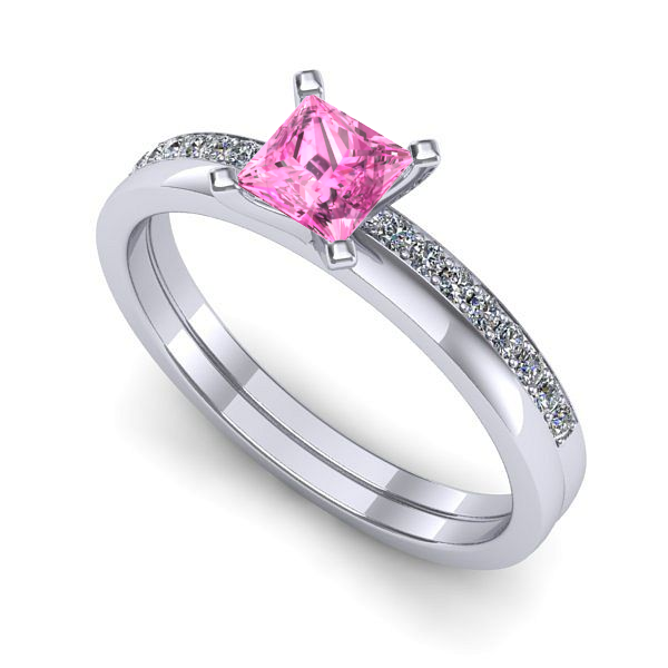 Inel de logodna din aur alb cu safir roz