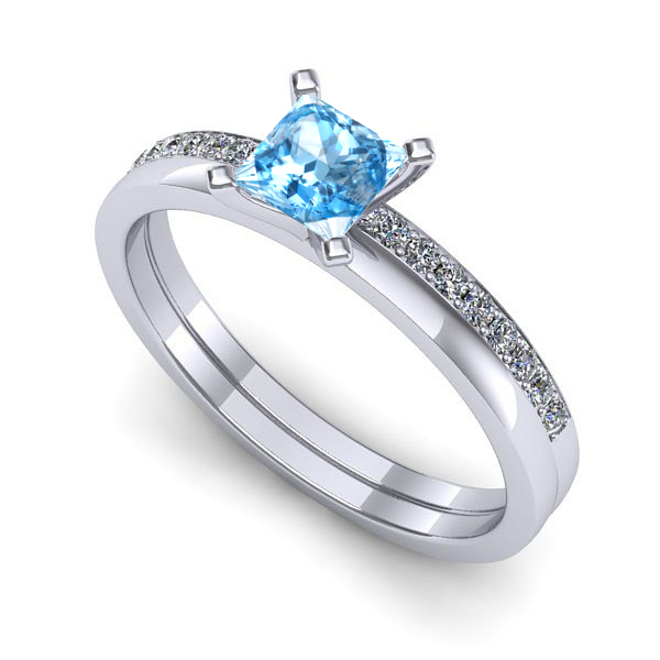 Inel logodna din aur alb cu topaz blue