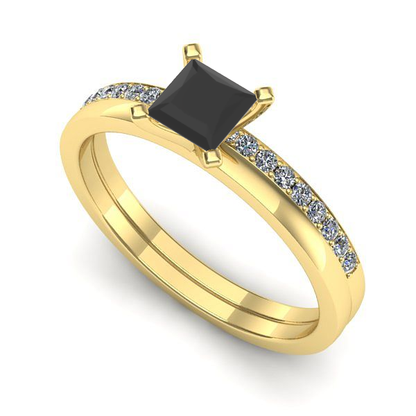 Inel de logodna din aur galben cu diamant negru