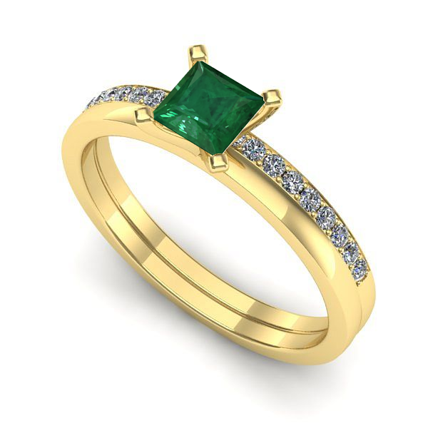 Inel de logodna din aur galben cu smarald