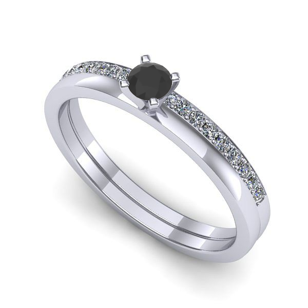 Inel logodna din aur alb cu diamant negru