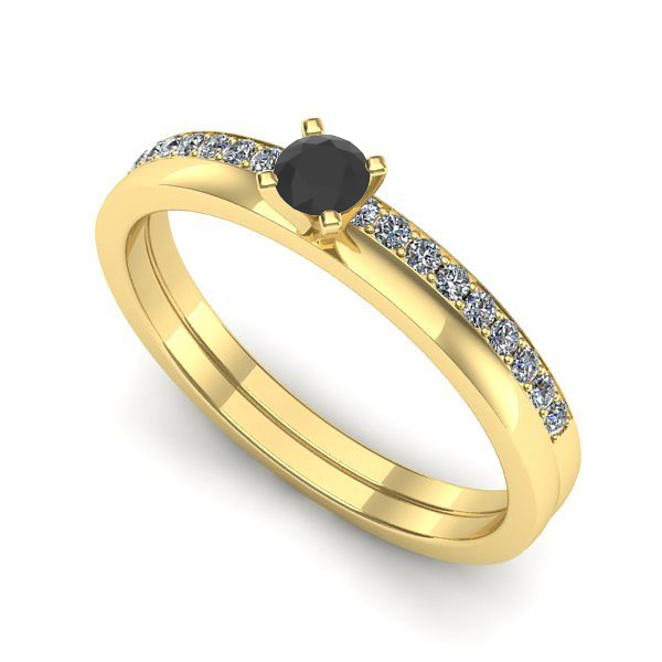 Inel logodna din aur galben cu diamant negru