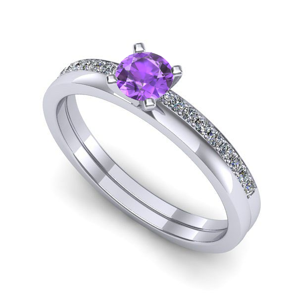 Inel logodna din aur alb cu ametist