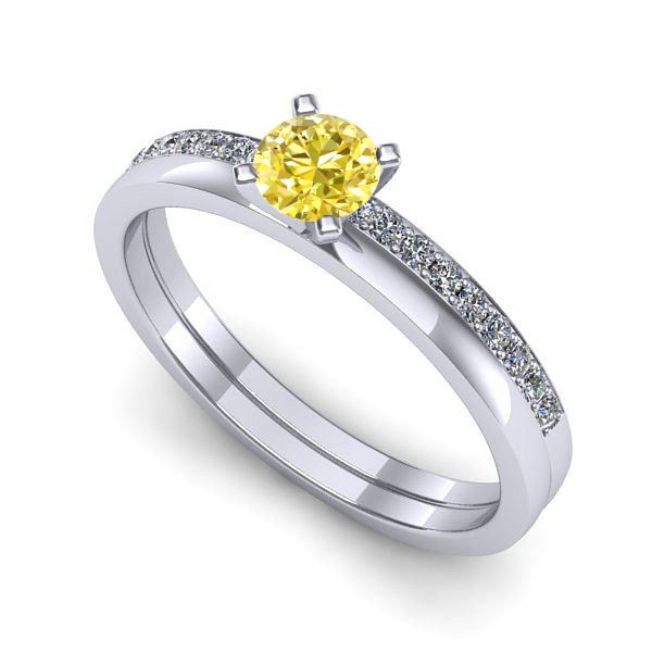 Inel de logodna din aur alb cu safir galben