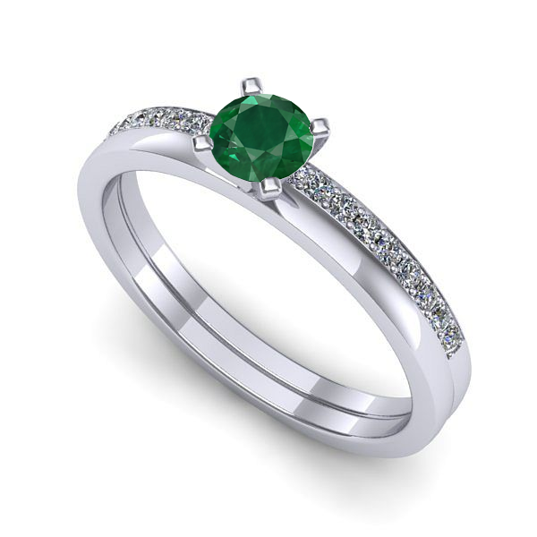 Inel logodna din aur alb cu smarald
