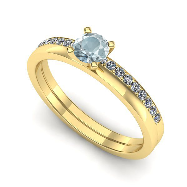 Inel logodna din aur galben cu aquamarin