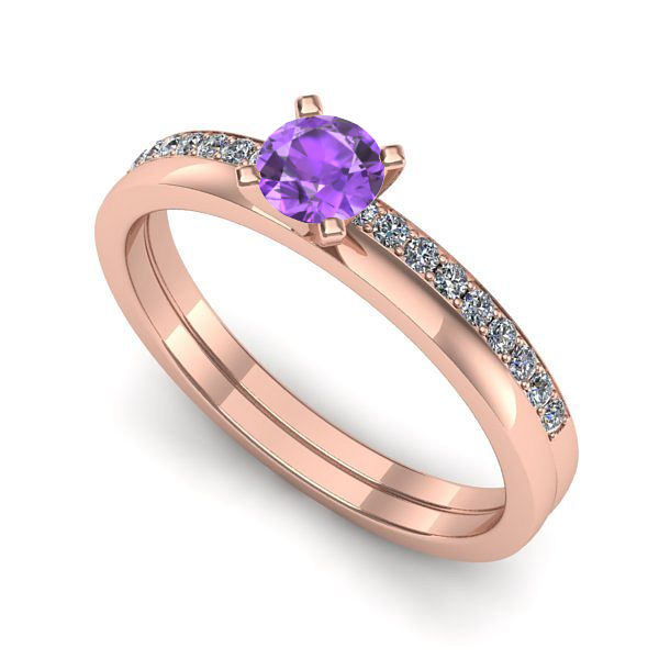 Inel logodna din aur roz cu ametist