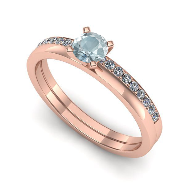 Inel logodna din aur roz cu aquamarin