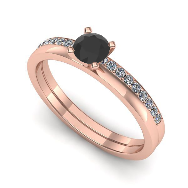 Inel de logodna din aur roz cu diamant negru