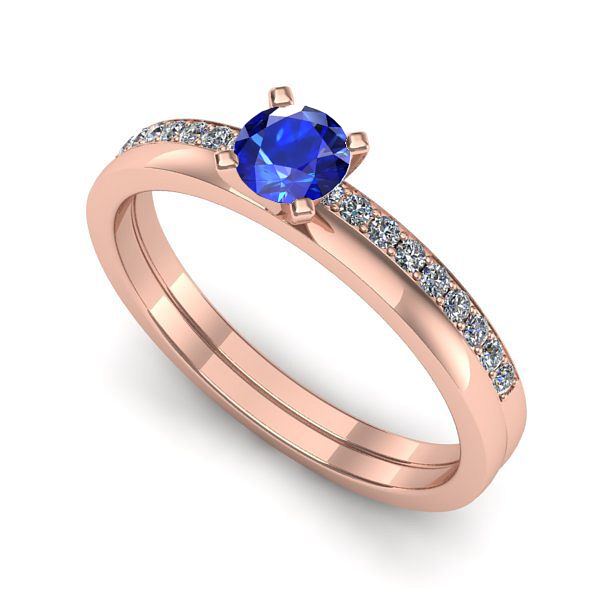 Inel de logodna din aur roz cu safir