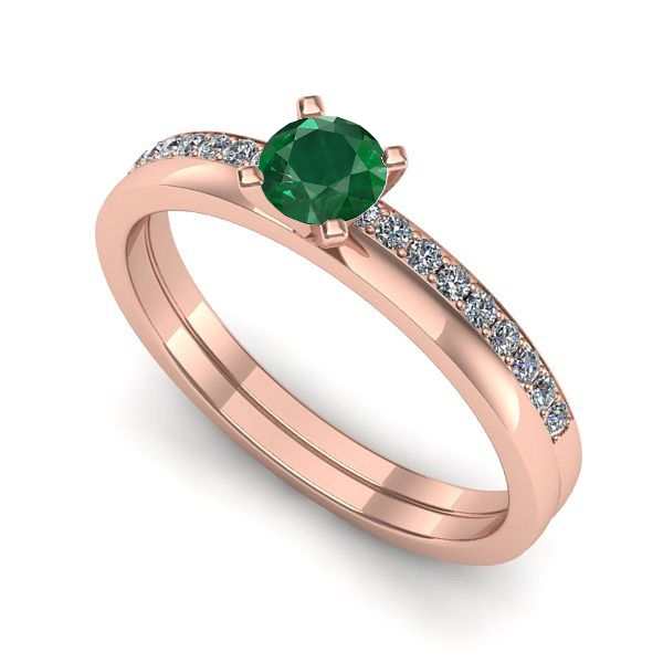 Inel din aur roz cu smarald