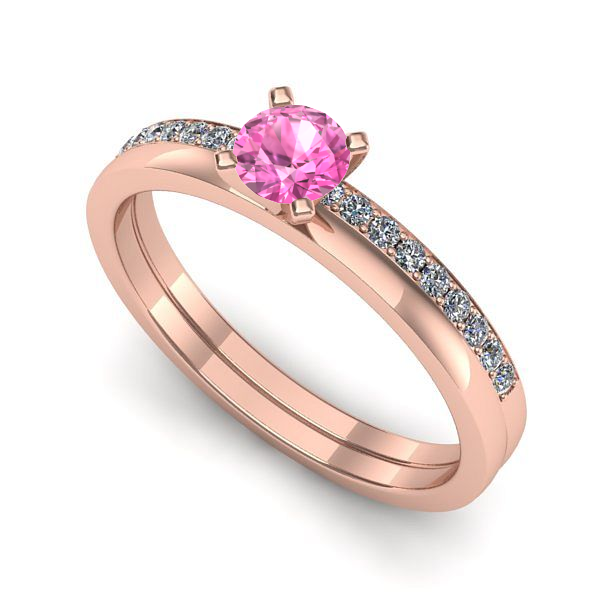 Inel de logodna din aur roz cu safir roz