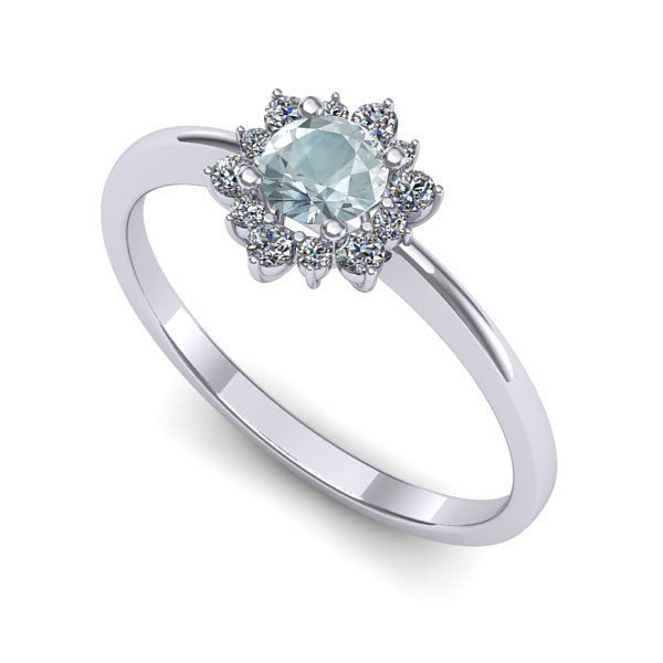 Inel logodna din aur alb cu aquamarin