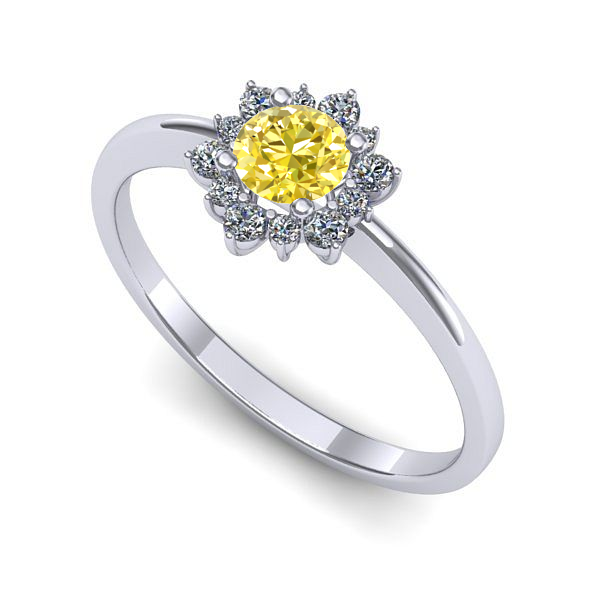 Inel de logodna din aur alb cu safir galben