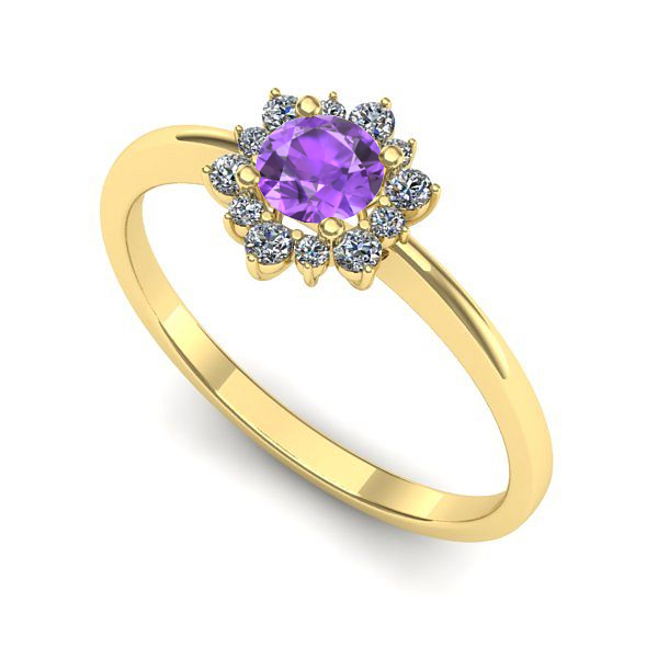 Inel logodna din aur galben cu ametist