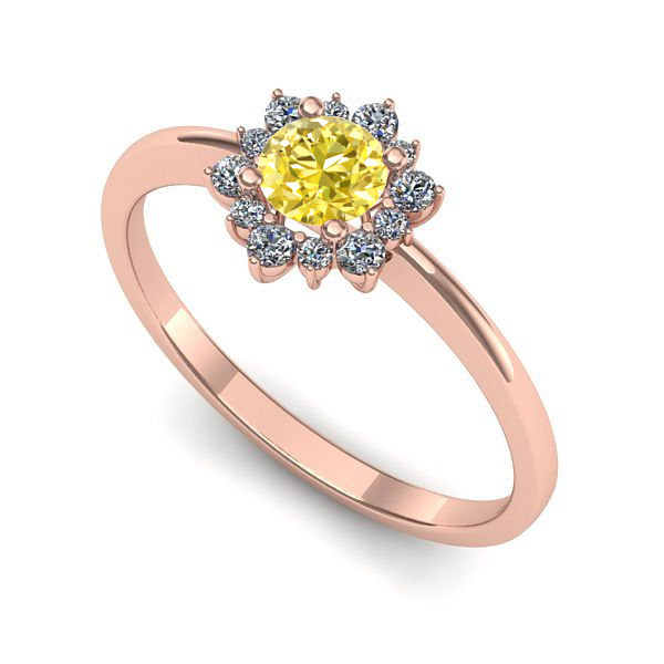 Inel de logodna din aur roz cu safir galben