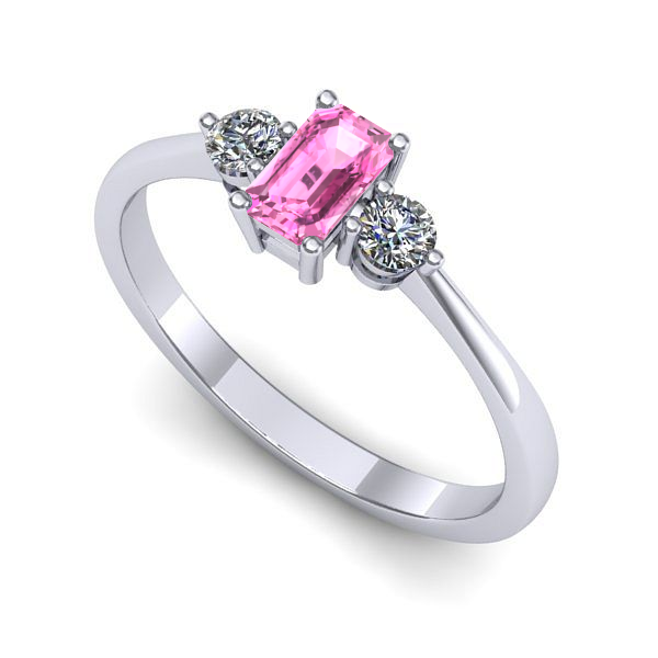 Inel logodna din aur alb cu safir roz