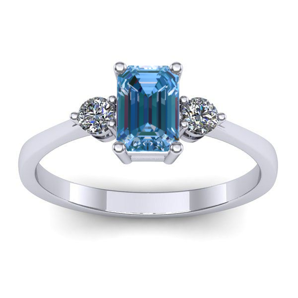 Inel logodna cu diamant de laborator albastru dreptunghiular