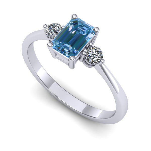 Inel logodna din aur alb cu diamant de laborator albastru