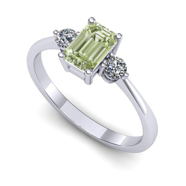 Inel de logodna din aur alb cu diamant de laborator verde