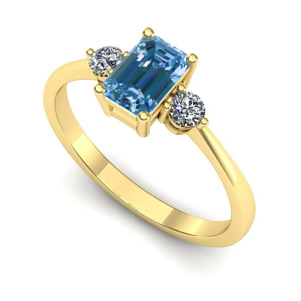 Inel logodna din aur galben cu diamant de laborator albastru