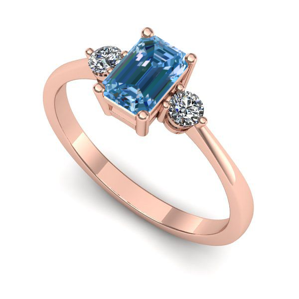 Inel logodna din aur roz cu diamant de laborator albastru