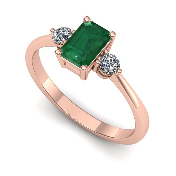 Inel logodna din aur roz cu smarald