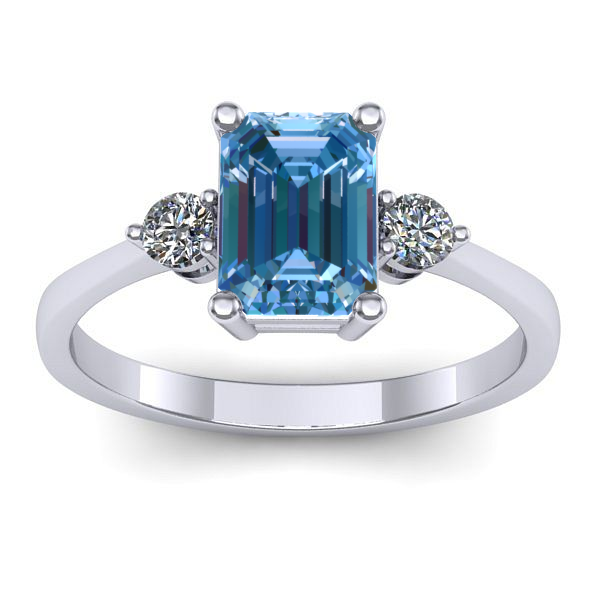 Inel logodna cu diamant de laborator albastru dreptunghiular
