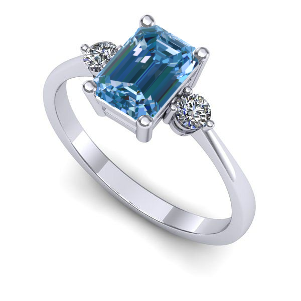 Inel logodna din aur alb cu diamant de laborator albastru