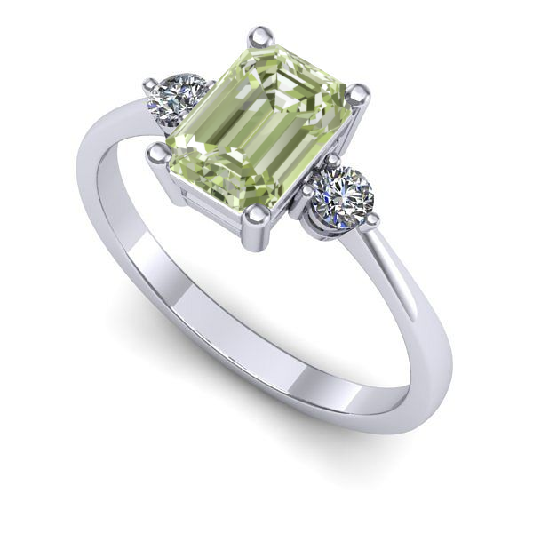 Inel logodna din aur alb cu diamant de laborator verde