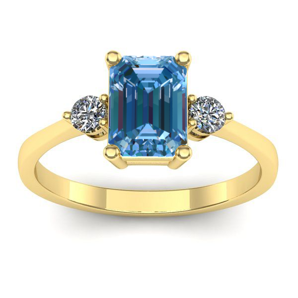 Inel logodna cu diamant de laborator albastru dreptunghiular