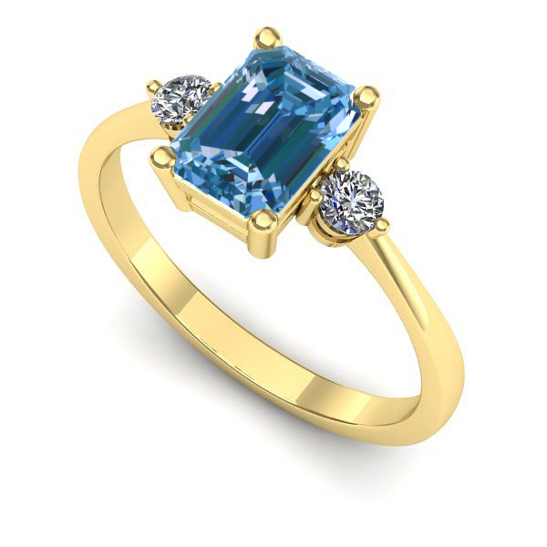 Inel logodna din aur galben cu diamant de laborator albastru